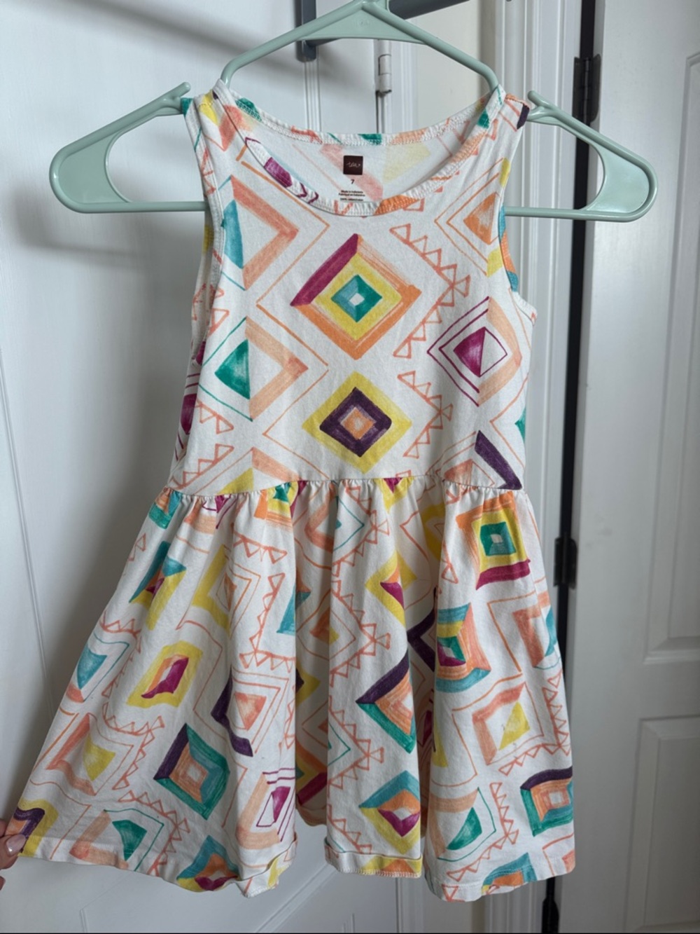 Tea Collection White Dress with Multicolor Geometric Print